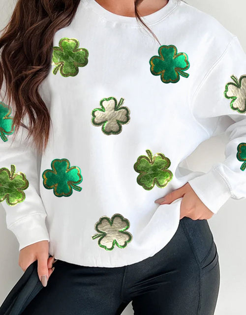 Load image into Gallery viewer, Lucky Clover Round Neck Long Sleeve Sweatshirt
