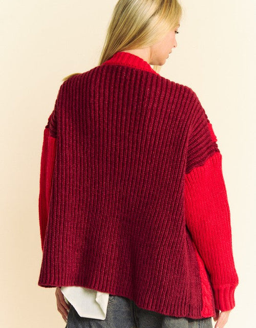 Load image into Gallery viewer, Davi &amp; Dani Cable-Knit Color Block Open Front Cardigan
