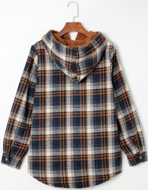 Load image into Gallery viewer, Plaid Button Up Long Sleeve Hooded Jacket
