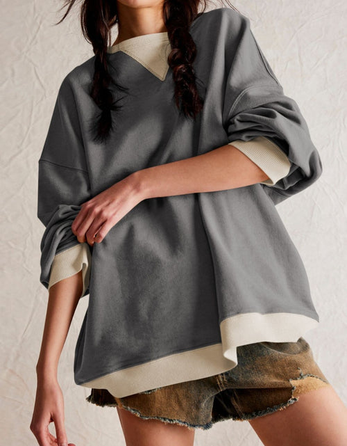 Load image into Gallery viewer, Contrast Dropped Shoulder Long Sleeve Sweatshirt
