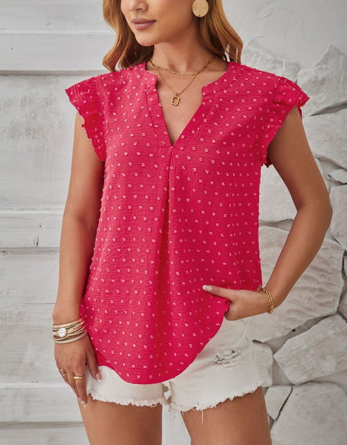 Load image into Gallery viewer, Swiss Dot Ruffled Cap Sleeve T-Shirt

