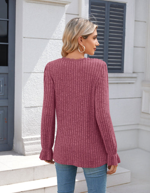 Load image into Gallery viewer, Lace Detail V-Neck Long Sleeve T-Shirt

