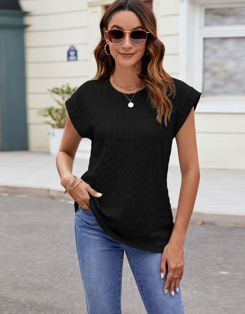 Load image into Gallery viewer, Textured Round Neck Cap Sleeve T-Shirt
