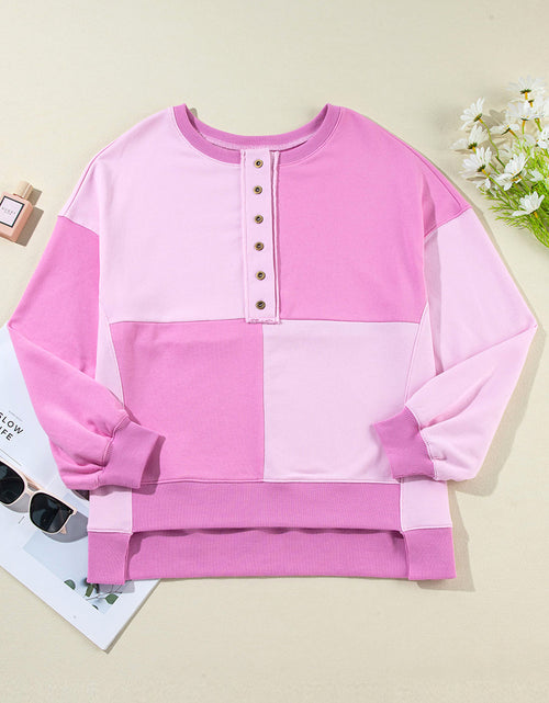 Load image into Gallery viewer, Color Block Half Button Long Sleeve Sweatshirt
