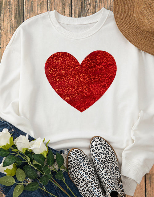 Load image into Gallery viewer, Valentine’s Day Heart Round Neck Long Sleeve Sweatshirt
