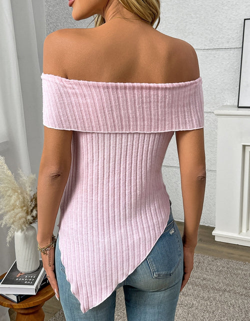 Load image into Gallery viewer, Ribbed Off-Shoulder Asymmetrical Hem T-Shirt
