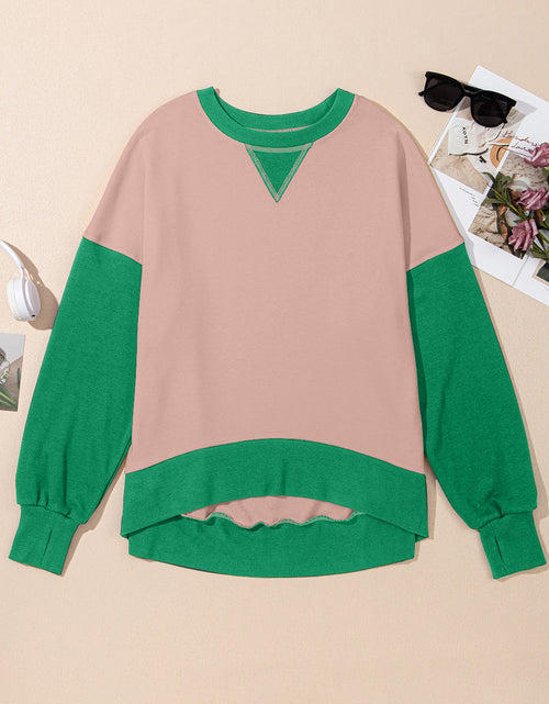 Load image into Gallery viewer, Contrast Round Neck Long Sleeve Sweatshirt
