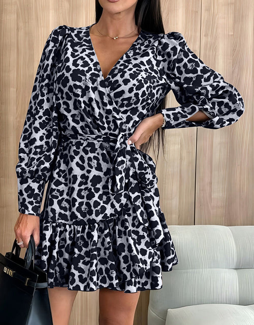 Load image into Gallery viewer, Tied Leopard Surplice Long Sleeve Dress

