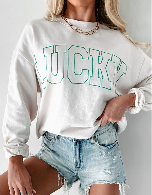 Load image into Gallery viewer, LUCKY Graphic Round Neck Long Sleeve Sweatshirt
