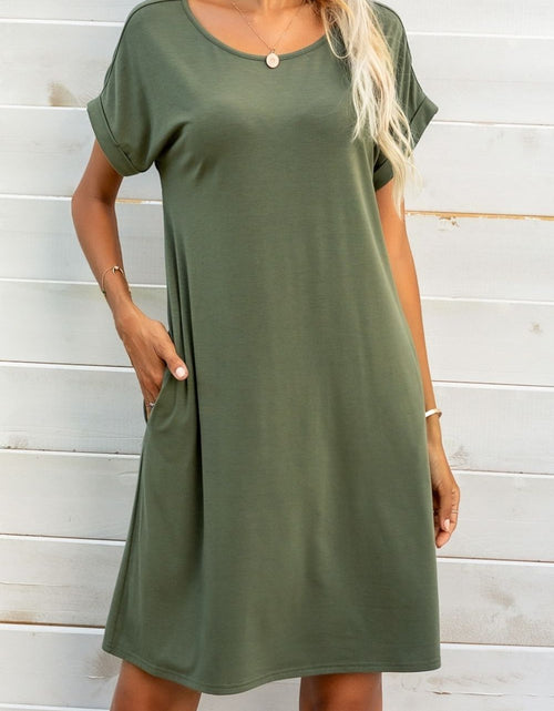 Load image into Gallery viewer, Scoop Neck Short Sleeve Pocket Dress
