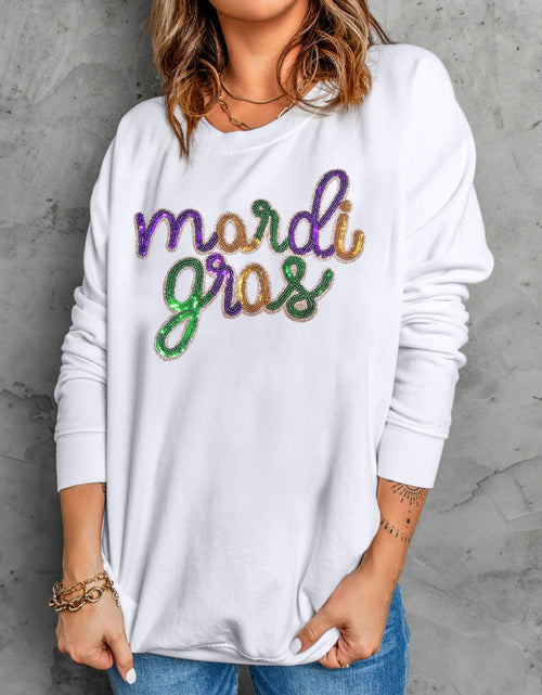 Load image into Gallery viewer, MARDI GRAS Sequin Long Sleeve Sweatshirt
