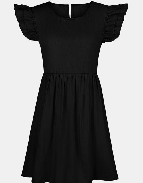 Load image into Gallery viewer, Full Size Ruffled Round Neck Cap Sleeve Denim Dress
