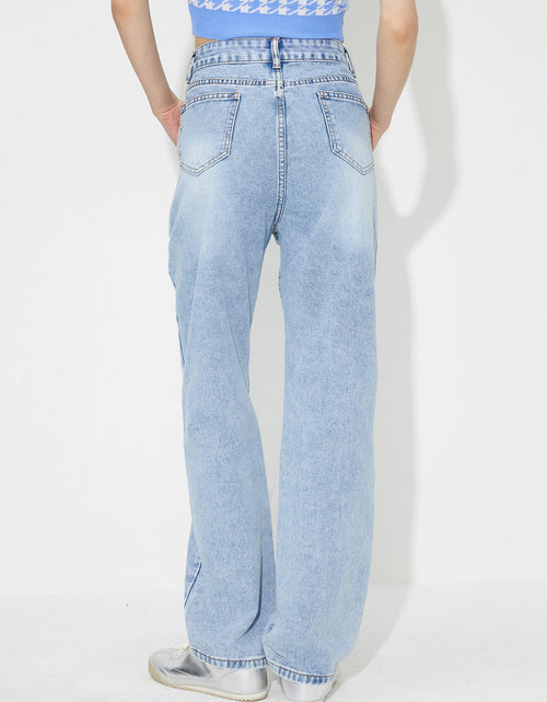 Load image into Gallery viewer, Flower High Rise Straight Leg Jeans with Pockets

