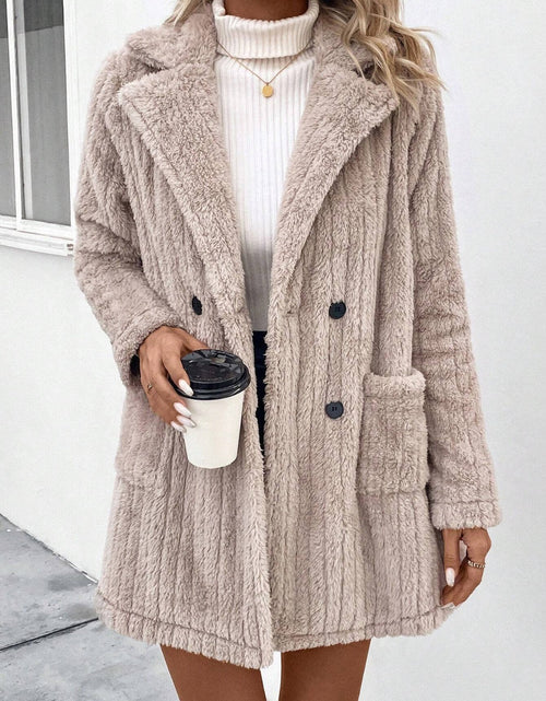 Load image into Gallery viewer, Fuzzy Button Up Long Sleeve Coat with Pockets

