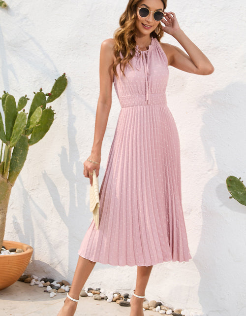 Load image into Gallery viewer, Swiss Dot Tie Neck Sleeveless Dress
