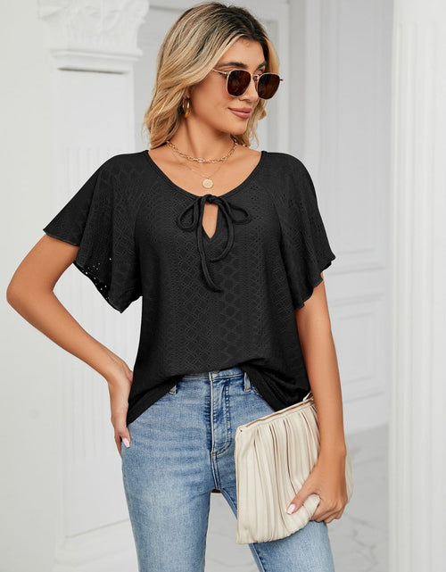 Load image into Gallery viewer, Eyelet Tie-Neck Flutter Sleeve Top
