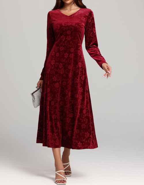 Load image into Gallery viewer, Flower Print V-Neck Long Sleeve Midi Dress
