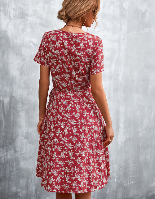 Load image into Gallery viewer, Floral Surplice Neck Flutter Sleeve Dress
