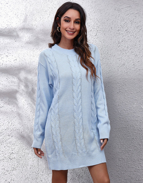 Load image into Gallery viewer, Cable-Knit Round Neck Sweater Dress
