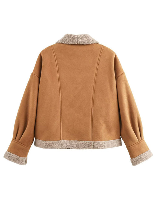 Load image into Gallery viewer, Fuzzy Collared Neck Long Sleeve Jacket
