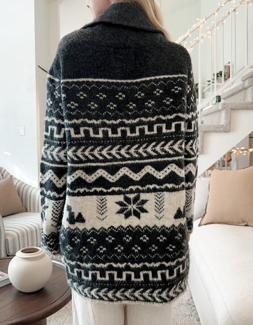 Load image into Gallery viewer, Snowflakes Collared Neck Long Sleeve Cardigan
