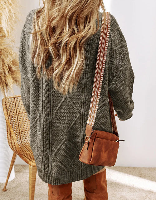 Load image into Gallery viewer, Cable-Knit Round Neck Sweater Dress
