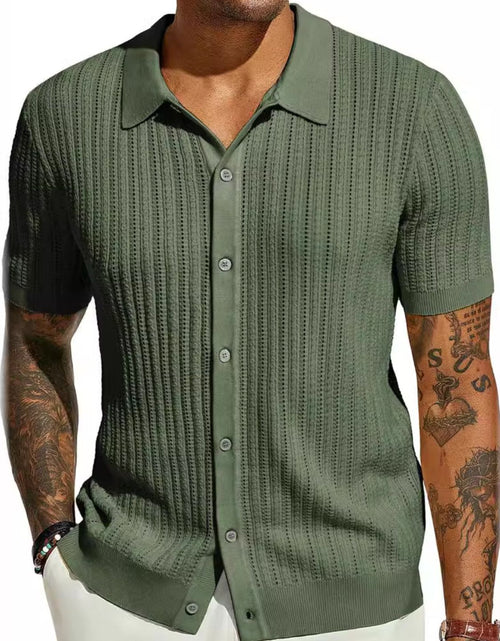 Load image into Gallery viewer, Men's Full Size Openwork Button Down Collared Neck Shirt Plus Size
