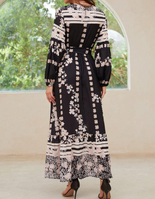 Load image into Gallery viewer, Printed Round Neck Long Sleeve Maxi Dress with Pockets
