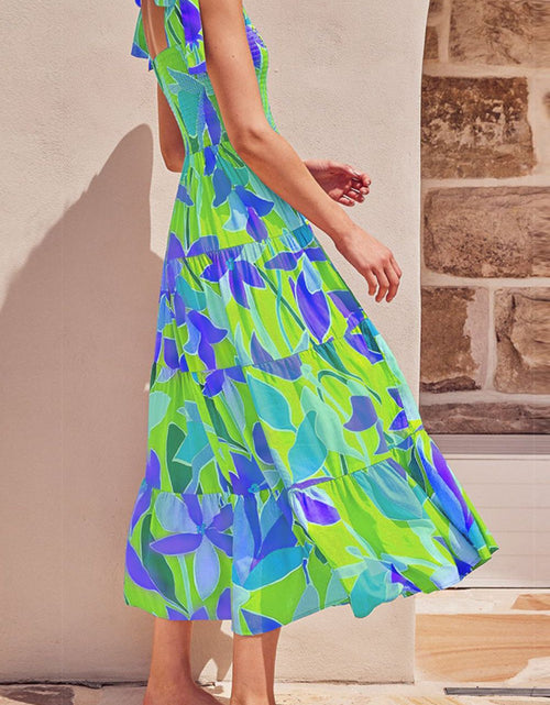 Load image into Gallery viewer, Floral Tie-Shoulder Smocked Midi Dress

