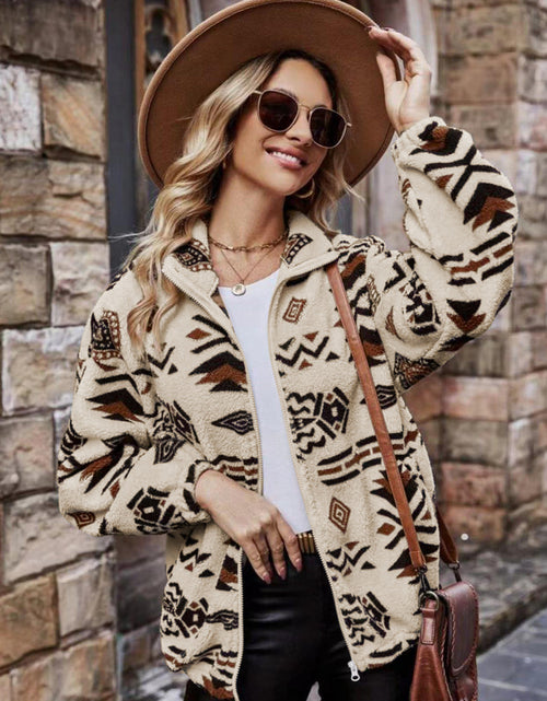Load image into Gallery viewer, Geometric Zip Up Long Sleeve Outerwear
