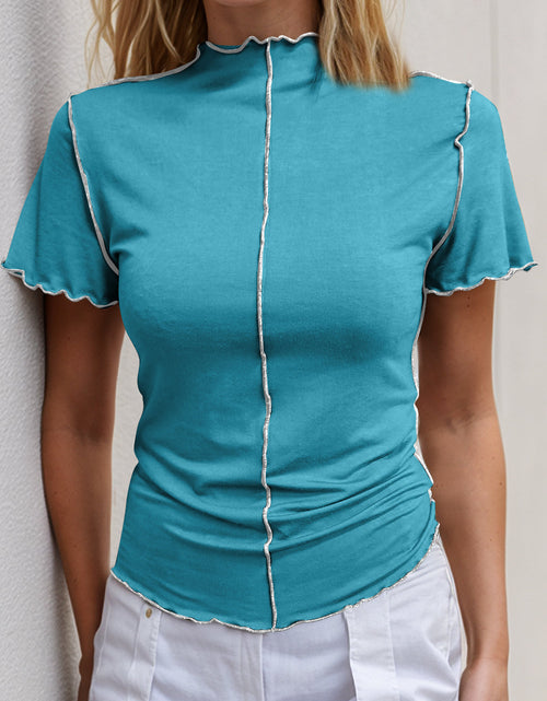 Load image into Gallery viewer, Basic Bae Contrast Trim Mock Neck Short Sleeve T-Shirt
