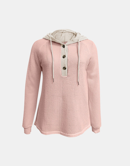 Load image into Gallery viewer, Full Size Waffle-Knit Contrast Long Sleeve Hoodie
