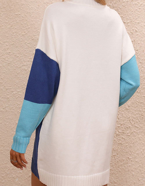 Load image into Gallery viewer, Color Block Mock Neck Dropped Shoulder Sweater Dress
