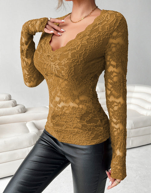 Load image into Gallery viewer, V-Neck Long Sleeve Lace Top
