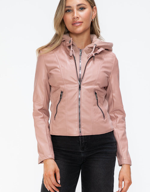 Load image into Gallery viewer, Snobbish Faux Leather Zip Up Drawstring Hooded Jacket
