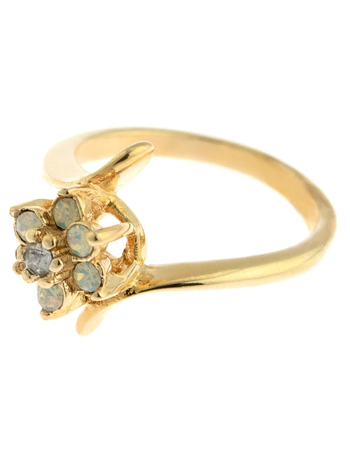 Load image into Gallery viewer, Vintage 1970's Amethyst Crystal and Genuine Pinfire Opal Ring 18kt Yellow Gold Electroplated Ring by PVD Vintage Jewelry
