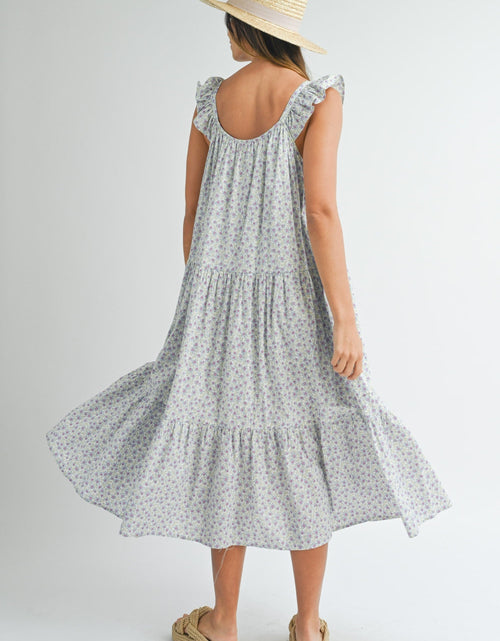 Load image into Gallery viewer, MABLE Floral Ruffle Shoulder Tiered Midi Dress
