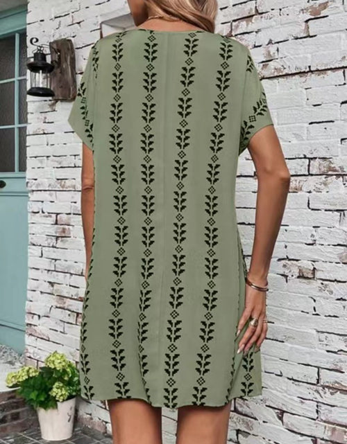 Load image into Gallery viewer, Printed Round Neck Short Sleeve Dress
