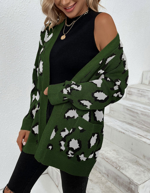 Load image into Gallery viewer, Leopard Open Front Dropped Shoulder Cardigan
