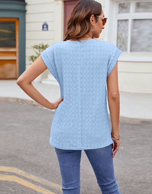 Load image into Gallery viewer, Textured Round Neck Cap Sleeve T-Shirt
