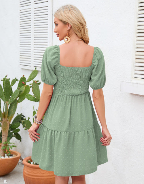 Load image into Gallery viewer, Swiss Dot Smocked Square Neck Dress

