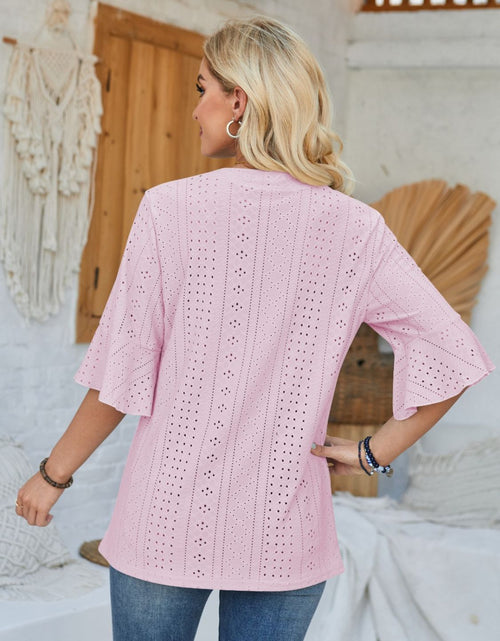 Load image into Gallery viewer, Eyelet Notched Half Sleeve T-Shirt
