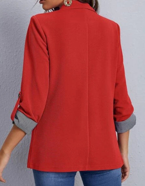 Load image into Gallery viewer, Lapel Collar Roll-Tab Sleeve Blazer
