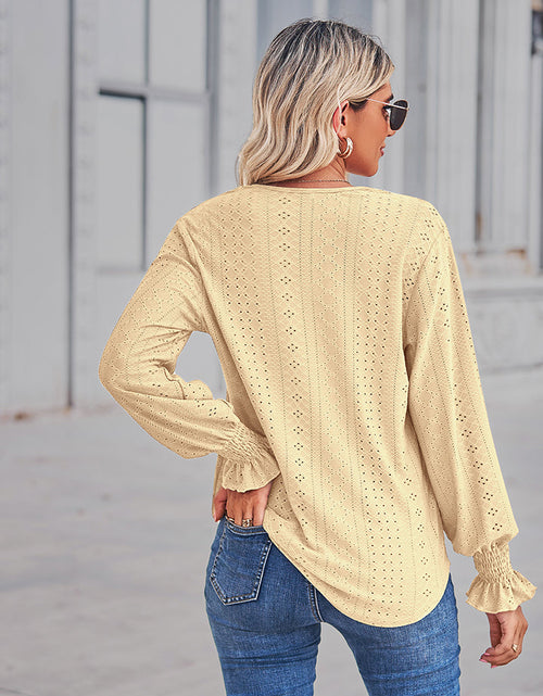 Load image into Gallery viewer, V-Neck Eyelet Flounce Sleeve Blouse
