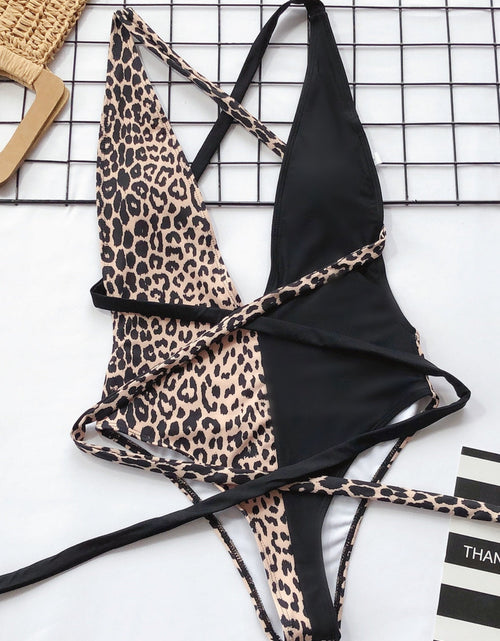 Load image into Gallery viewer, Tied Leopard Plunge One-Piece Swimwear
