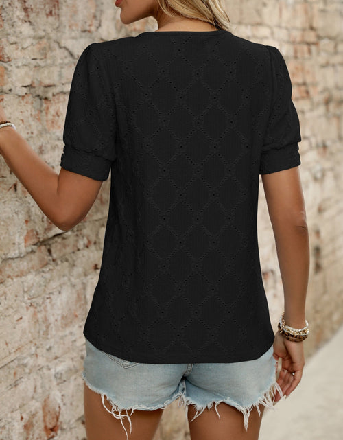 Load image into Gallery viewer, Eyelet Round Neck Short Sleeve Top

