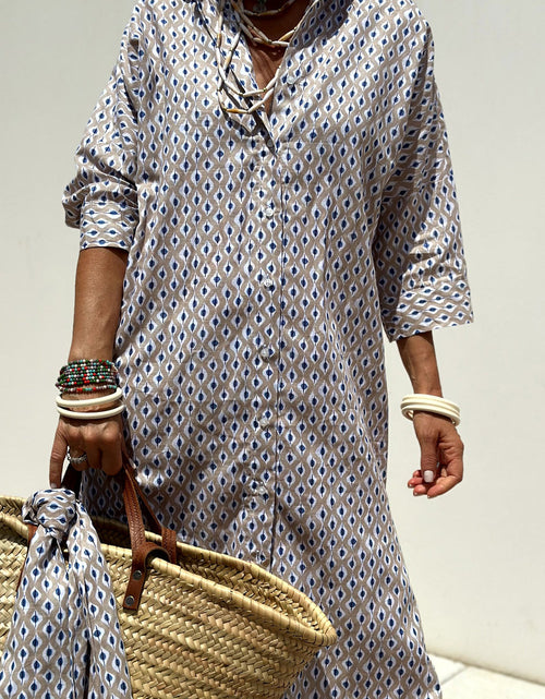 Load image into Gallery viewer, Tied Button Up Three-Quarter Sleeve Dress
