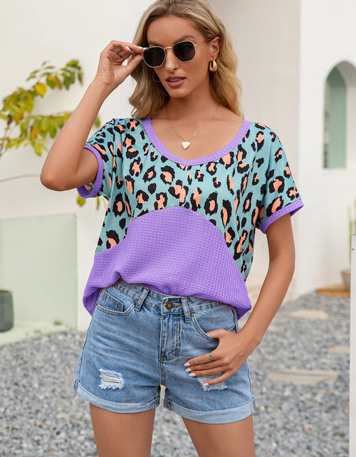 Load image into Gallery viewer, Ivy Lane Leopard Waffle-Knit Short Sleeve Top
