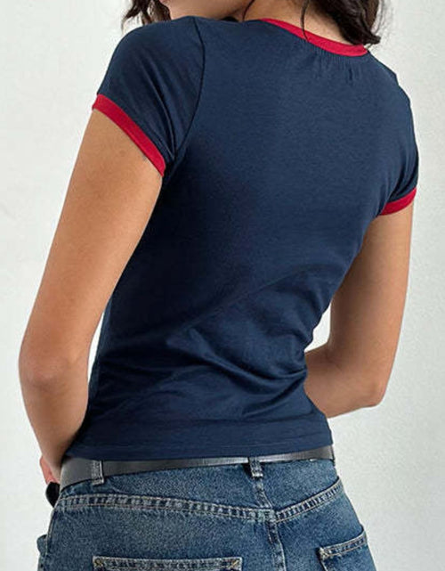 Load image into Gallery viewer, Letter Round Neck Short Sleeve T-Shirt
