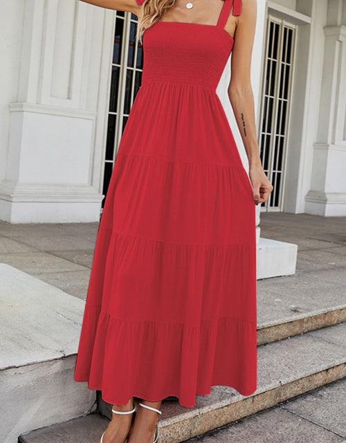 Load image into Gallery viewer, Tie-Shoulder Smocked Tiered Dress

